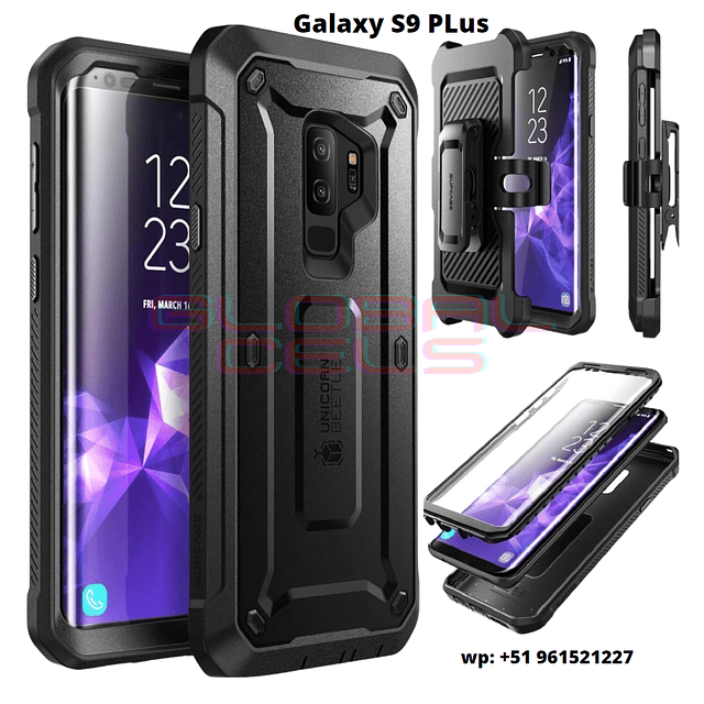 Carcasa Supcase Galaxy s9 Plus con Gancho con Mica Militarizado de 3 Partes