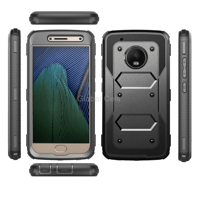 Case Moto G5 G5 Plus Armadura Protector Gancho y Parante Inclinable