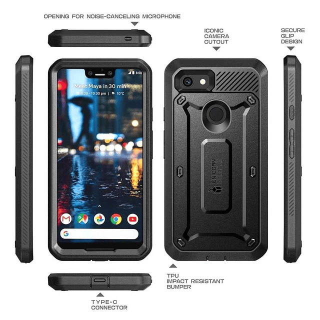 Carcasa Google Pixel 3 XL Supcase Protector de Caídas con Gancho con Mica