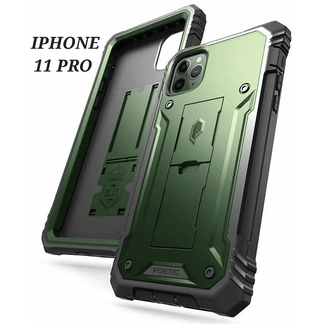 Case Funda IPhone 11 Pro 5.8 Poetic Verde Militar Carcasa 360 con Mica y Apoyo Inclinable 