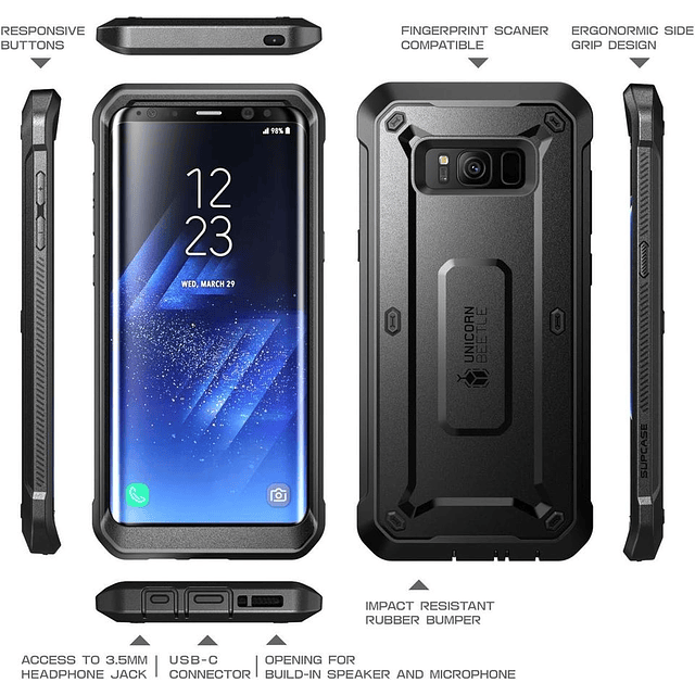 Case Galaxy S8 Plus Supcase S8 Normal Note 10 Fundas 360 c/ Mica Incorporada c/ Clip para Correa