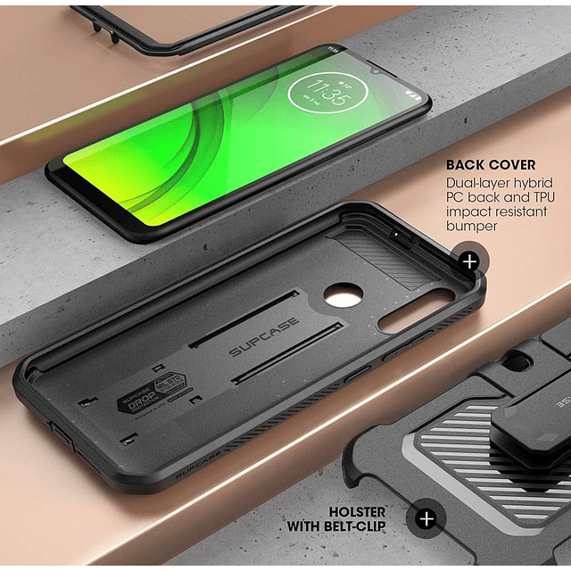 Case Motorola Moto E6 Plus Supcase c/ Mica Carcasa 360 de Marco y Parte Trasera c/ Gancho