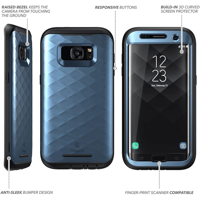 Case Carcasa Galaxy S7 Edge 2016 c/ Mica Funda Samsung de 3 Partes Azul s7 Edge Claico USA