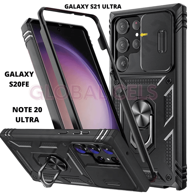 Case Galaxy S20FE S20 FE / Note 20 Ultra / Galaxy S21 Ultra c/ Cubre Cámara Fundas 360 c/ Apoyo 