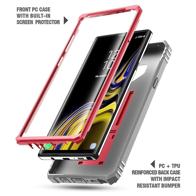 Case Galaxy Note 9 Poetic Recia Carcasa 360 Samsung Note 9 c/ Mica c/ Apoyo en Rosado