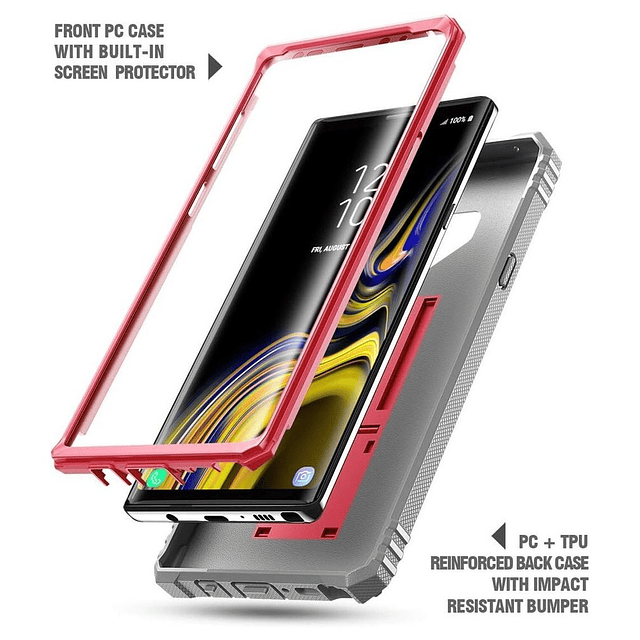 Case Galaxy Note 9 Poetic Recia Carcasa 360 Samsung Note 9 c/ Mica c/ Soporte inclinable en Rosado