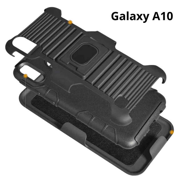 Case Galaxy A10 c/ Vidrio Templado c/ Parante c/ Gancho para correa de 3 partes Negro