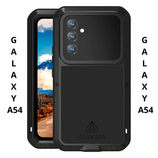 Case LOVE MEI Galaxy A54 Carcasa 360 Metálico Tanque Armadura c/ Vidrio c/ Tornillos Negro