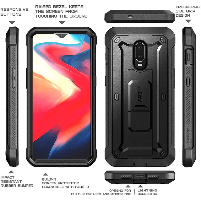 Case Carcasa ONEPLUS 6T Supcase Funda 360 Armadura con Clip para Cinturón c/ Mica c/ Parante