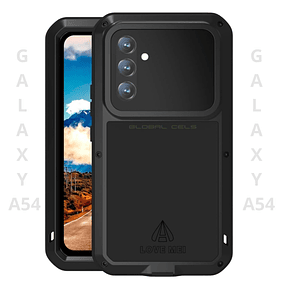 LOVE MEI Case Galaxy A54 Carcasa 360 Metálico Aleación de Aluminio c/ Vidrio c/ Pernos Negro