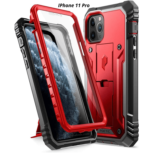 Carcasa IPhone 11 Pro 5.8 Pulgadas funda 360 Antigolpes c/ Protector de pantalla Roja c/ Negro.