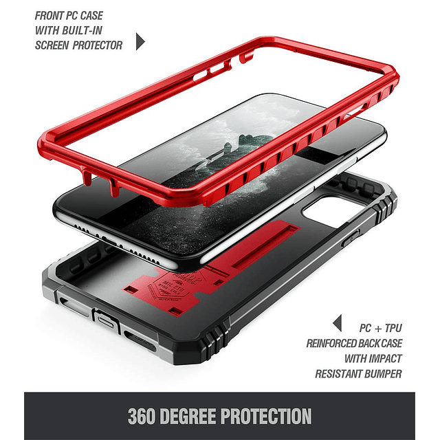 Carcasa IPhone 11 Pro 5.8 Pulgadas funda 360 Antigolpes c/ Protector de pantalla Roja c/ Negro.