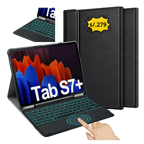 Case c/ Teclado Galaxy Tab S7 Plus s7+ Funda con Teclado SM-T970 T975 T976 Bluetooth Retroiluminado