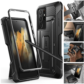 Case Funda Galaxy S21 Ultra Supcase 360° con Porta Pen con Clip para llevar en Correa