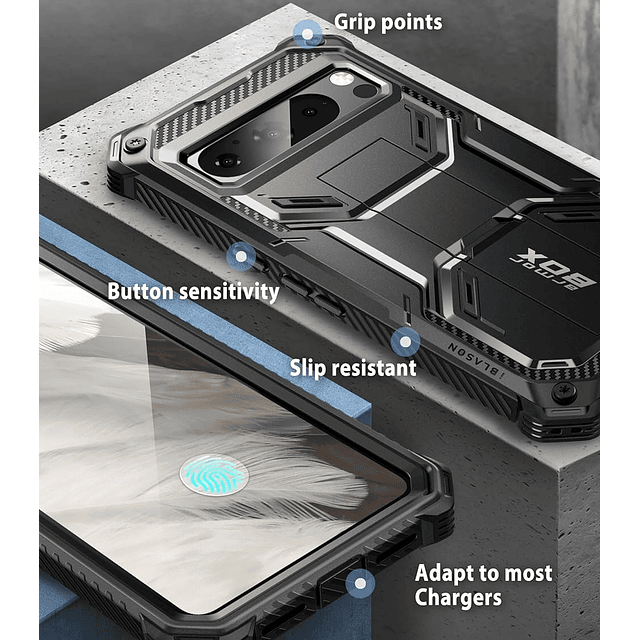 Case Google Pixel 8 Pro 2023 i-Blason Armorbox con Mica con Apoyo con Clip para Correa