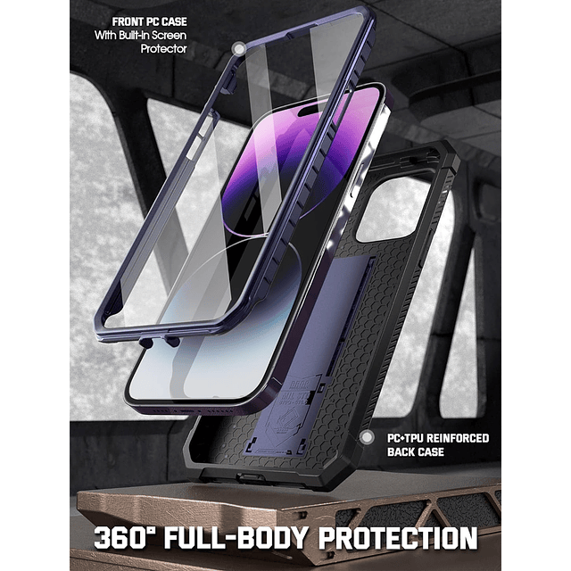 Case IPhone 14 Pro Max 6.7 Azul Metálico Funda 360 con Protector de pantalla