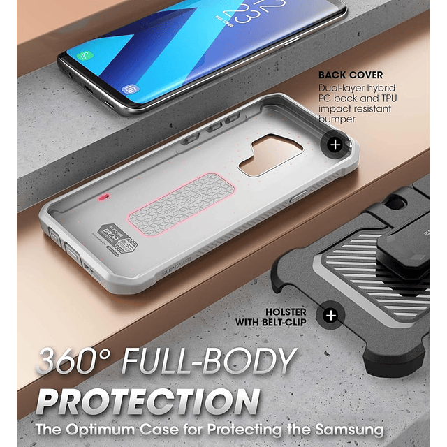 Case Galaxy S9 Plus Supcase Rosado carcasa 360 con protector de pantalla AntiShock 