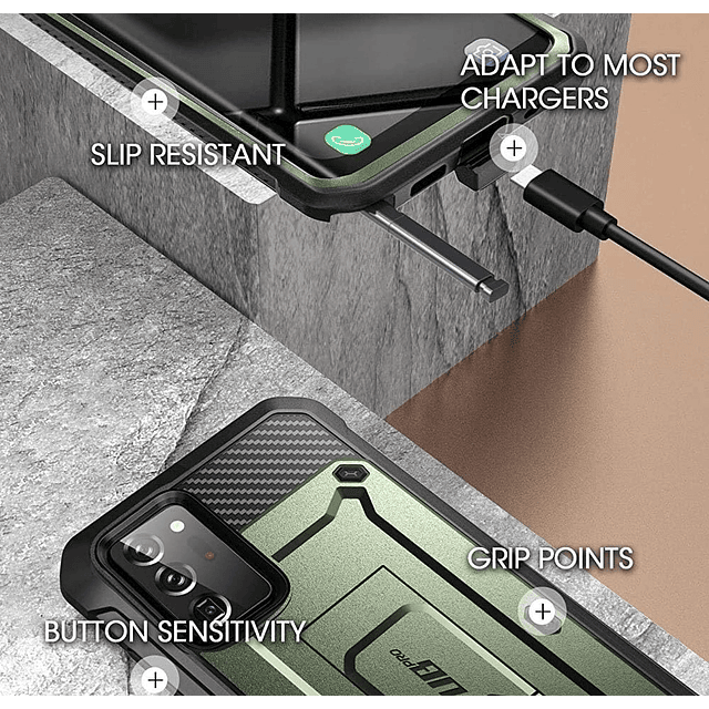 Case Galaxy Note 20 Ultra Supcase Funda 360 protector de caídas en Verde Militar con Negro