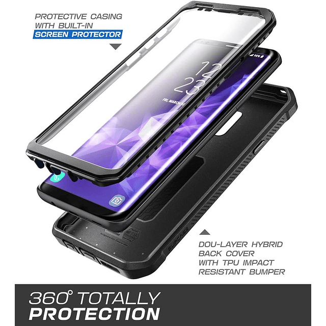 Case Galaxy S9 Plus Funda S9+ Supcase 360 c/ Mica Incorporada c/ Clip para llevar en correa / Negro