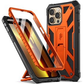 Case IPhone 13 Pro Max 6.7 Naranja Metálico protector 360 c/ Mica c/ Apoyo para Inclinar