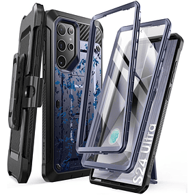 Case Galaxy S24 Ultra 5G Funda 360 con 2 Marcos Frontales Militarizado c/ Mica y Clip Correa en Azul Enigma