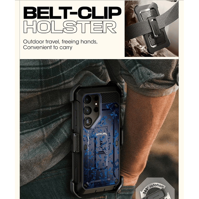 Case Galaxy S24 Ultra 5G Funda 360 con 2 Marcos Frontales Militarizado c/ Mica y Clip Correa en Azul Enigma