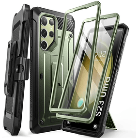 Case Galaxy S24 Ultra 5G Funda 360 en Verde Militar con 2 Marcos c/ Mica y Clip Correa Antishock