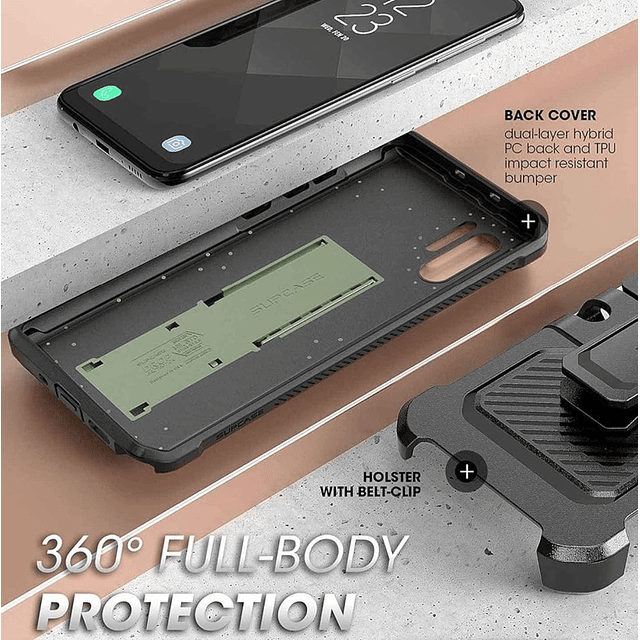Case ﻿Supcase Galaxy Note 10 Plus Funda 360 AntiShock c/ Gancho para Cinturón en Verde - Negro