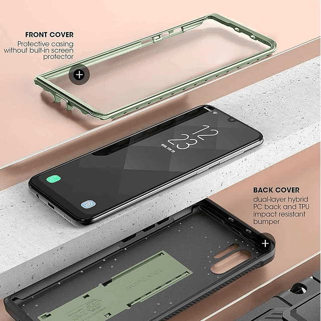 Case ﻿Supcase Galaxy Note 10 Plus Funda 360 AntiShock c/ Gancho para Cinturón en Verde - Negro