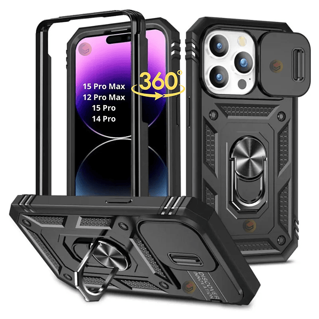 Case IPhone 15 Pro / 14 Pro 360° Antishock c/ Marco c/ Protector de Cámara c/ Soporte