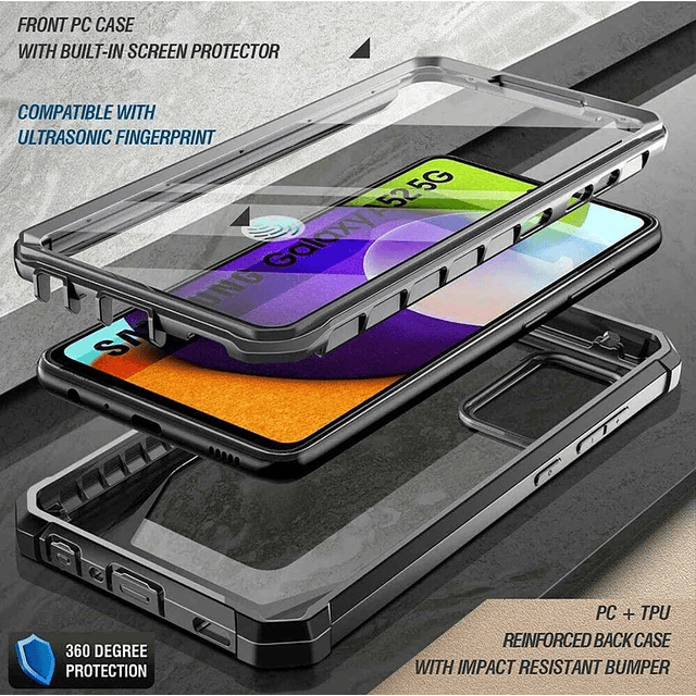 Case Galaxy A52 A52s con Doble Marco Poetic Original Funda 360° con Mica