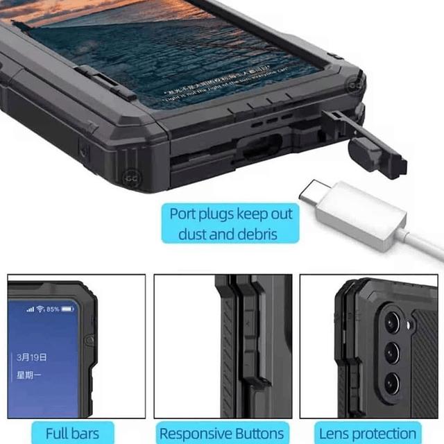 Case Galaxy Z FOLD 5 Metal c/ Pernos c/ Soporte c/ Porta S-Pen o Lápiz Case 360° Antishock