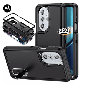 Case Moto Edge 30 Pro 3 Partes todo Negro funda 360 AntiShock c/ Soporte Inclinable