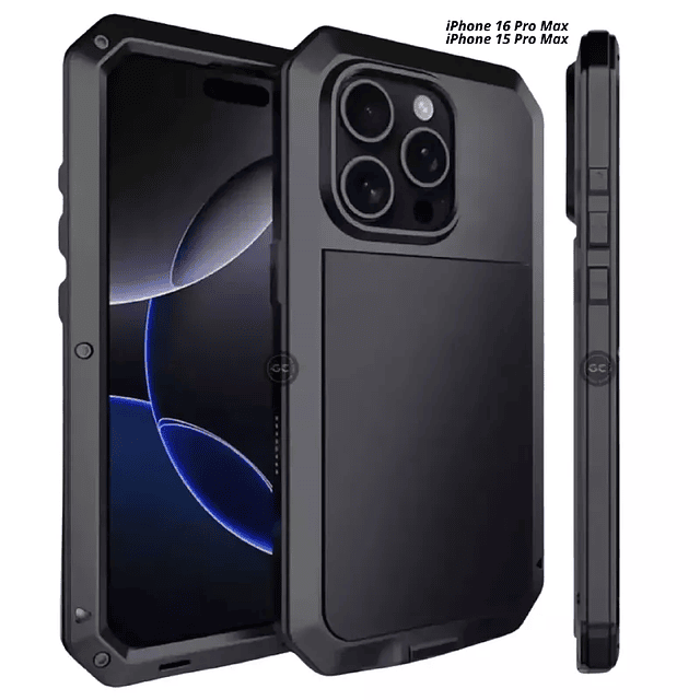 Case Metálica 360° IPhone 16 Pro Max / 15 Pro Max 3 Piezas Protector de Caídas AntiShock 
