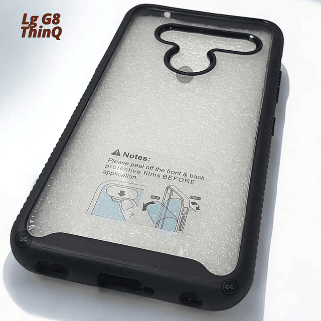 Case 360° LG G8 ThinQ con Marco Frontal Negro + Tapa Transparente Antishock 