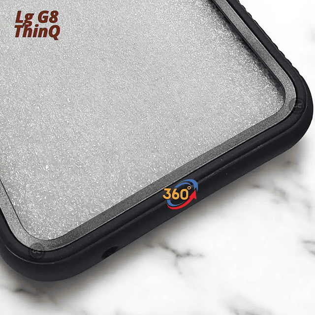 Case 360° LG G8 ThinQ con Marco Frontal Negro + Tapa Transparente Antishock 