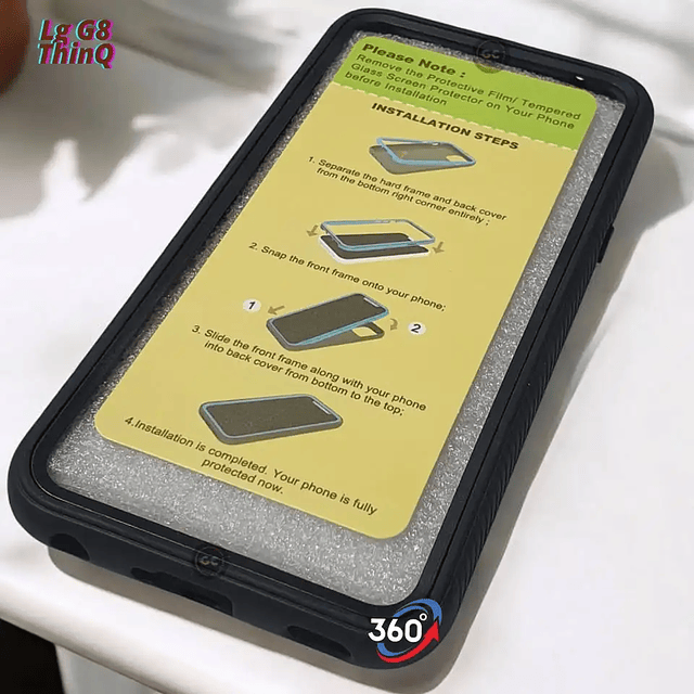 Case 360° LG G8 ThinQ con Marco Frontal Negro + Tapa Transparente Antishock 