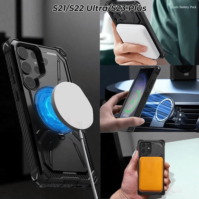 Case Antishock 360° Samsung S22 Ultra con Soporte Metálico y MagSafe con Marco Frontal