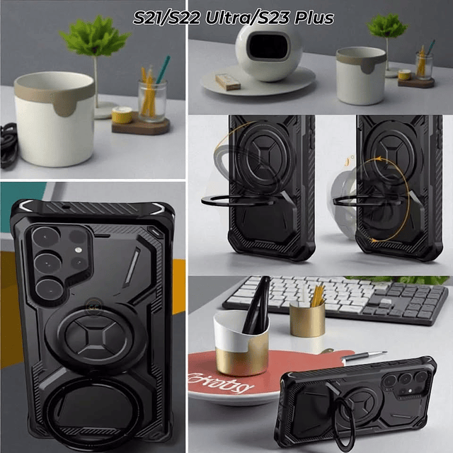 Case Antishock 360° Samsung S22 Ultra con Soporte Metálico y MagSafe con Marco Frontal