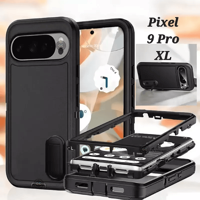 Case Google Pixel 9 Pro XL Fundas 360° con Marco con Soporte de 3 partes en Negro