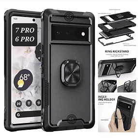 Case Google Pixel 7 Pro / Pixel 6 Pro de 3 Partes Full AntiShocks 360° con Soporte de Metal - Negro
