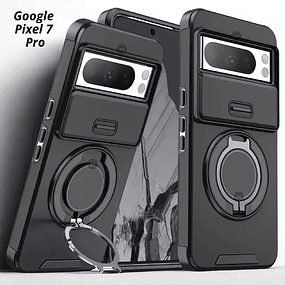Case Google Pixel 7 Pro c/ deslizador Cubre Cámara c/ Apoyo Inclinable de Metal - Negro