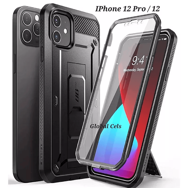 Case IPhone 12 pro / IPhone 12 Supcase Funda 360 protector de caídas y golpes con Mica / Negro