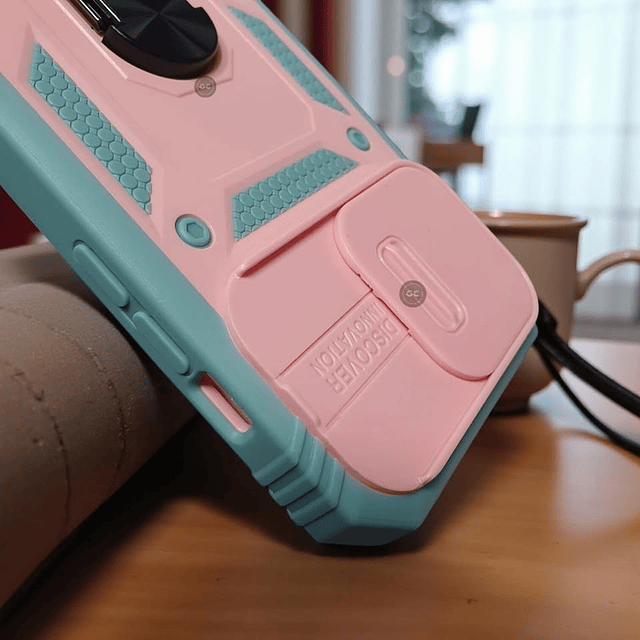 Funda 360° para iPhone 15 Pro Max con Marco Frontal y Soporte - Rosado y Celeste