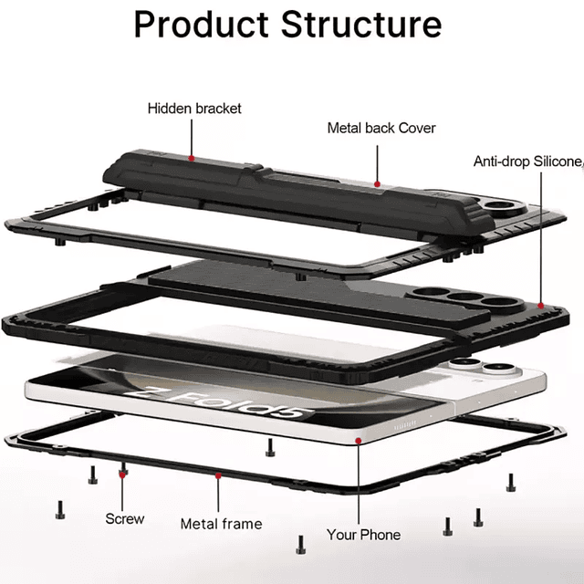 Case Z Fold 6 Armadura Metálica 360° con Porta S-Pen y Soporte Inclinable