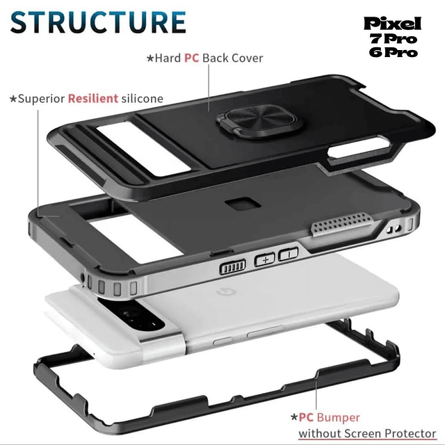 Case Fundas Google Pixel 7 Pro / 6 Pro – 3 Partes Antishock 360° con Soporte Inclinable