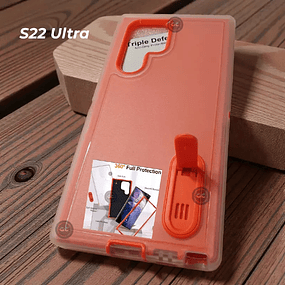 Case Militar 360° Galaxy S22 Ultra | Blindaje 3 Capas y Soporte / Trasparente - Naranja