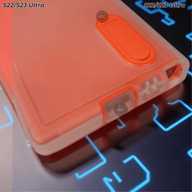 Case Militar 360° Galaxy S22 Ultra | Blindaje 3 Capas y Soporte / Trasparente - Naranja