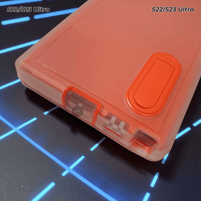 Case Militar 360° Galaxy S22 Ultra | Blindaje 3 Capas y Soporte / Trasparente - Naranja