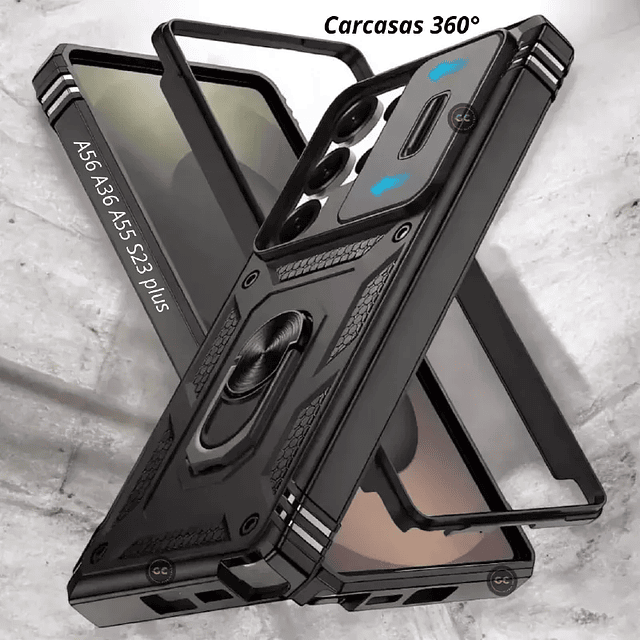 Case Galaxy A56 A36 A55 S23 Plus 360° con Tapa Cámara y Soporte Antigolpes